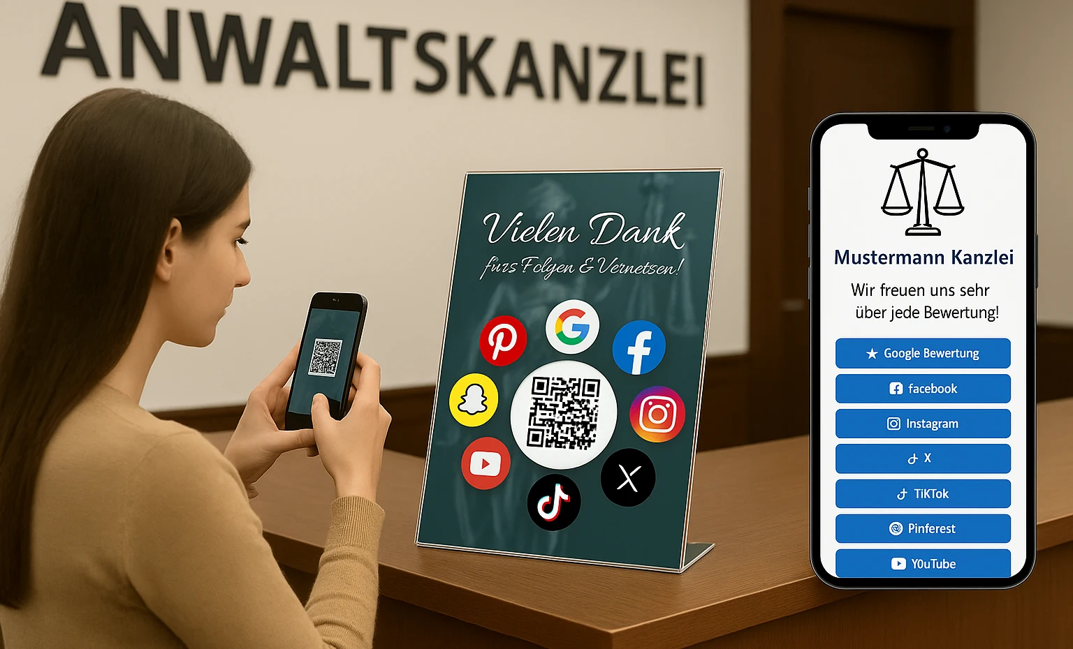 Bewertungen in einer Anwaltskanzlei am Tresen